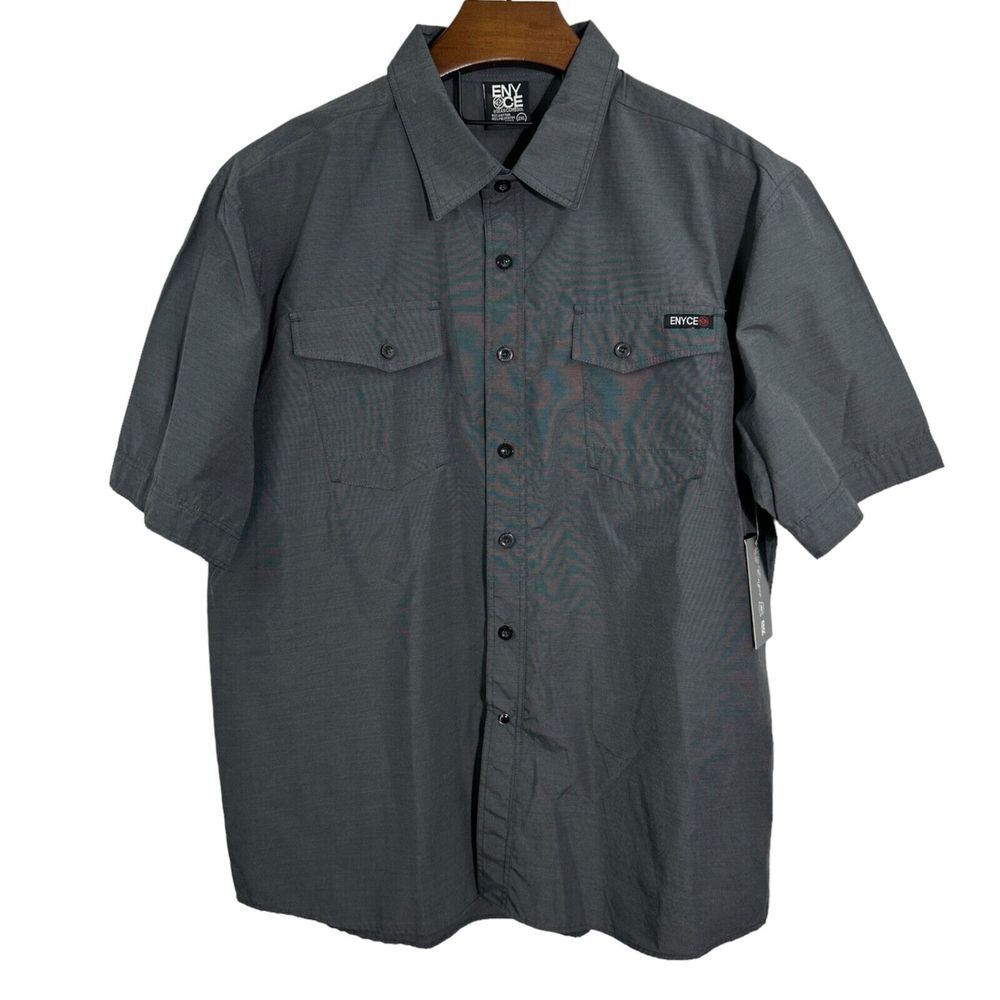 ENYCE Vintage Short Sleeve Button Up Mechanic's Shirt NWT Charcoal‎ Gray 2XL XXL